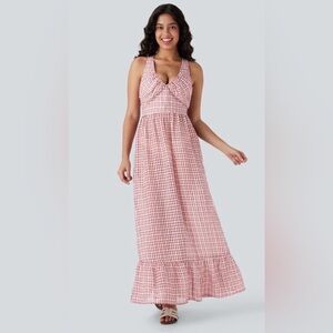 HALARA Pink Checkered Maxi Dress NWT